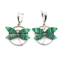 Серьги малахитовые "Стрекозы" 32*26мм