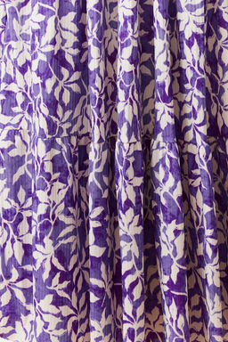 Koyu Mor Cicekli A-line V Yaka Kolsuz A-Line Polyester Kaskorse Maxi Elbise TWOSS22EL1588