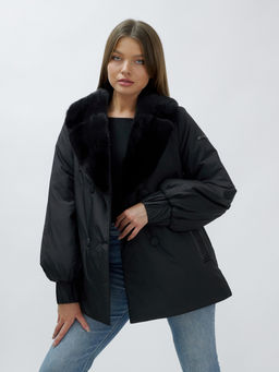 Полупальто зимнее женское с норкой люкс класса черного цвета 8632Ch - Mtforce фото 24