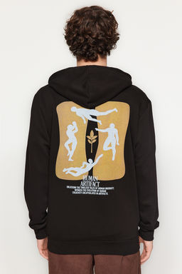 Siyah Oversize/Normal Kesim Kapusonlu S?rt Bask?l? Sweatshirt TMNAW24SW00194 - Trendyolmilla фото 4