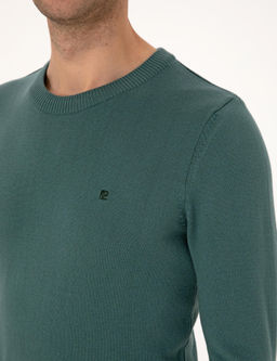 Ye_il Slim Fit Bisiklet Yaka Basic Triko Kazak