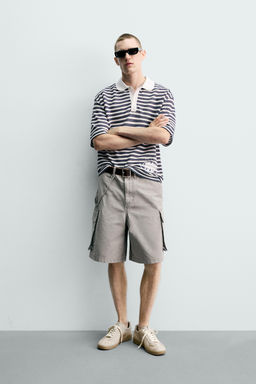 POLO JACQUARD RAYAS BORDADO / Azul / Blanco