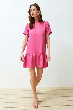 Pembe Duz Kesim Etegi Volanl? Mini Dokuma Elbise TWOSS24EL00520 - Trendyolmilla фото 2