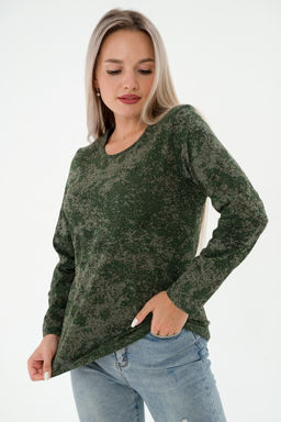 Футболка женская длинный рукав из кулирки цифра зеленый