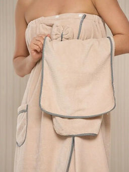 Комплект женский для бани и сауны Бьюти-БЕЖЕВЫЙ микрофибра 3 пр. (парео + чалма+полотенце) - Лен поволжья фото 3