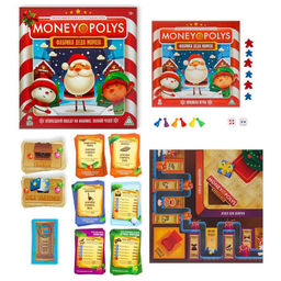 Новогодняя настольная игра Новый год: MONEY POLYS. Фабрика Деда Мороза, 60 карт, 44 фигурки, 6 фишек, 2 кубика, 10+