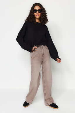 Antrasit Crop Super Genis Kal?p Yumusak Dokulu Ak?tma Detayl? Triko Kazak TWOAW24KZ00319 - Trendyolmilla фото 6