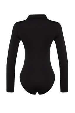 Siyah Fermuar Yaka Detayl? C?tc?tl? Esnek Orme Body TWOAW24BD00005