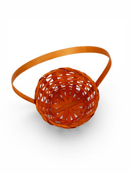 Цена за 2 шт. Корзина плетёная для хранения, 13×13×9.5 см, ручка h=21 см, бамбуковая, оранжевая, Greengo