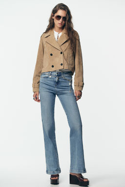 100% LEATHER SHORT TRENCH COAT