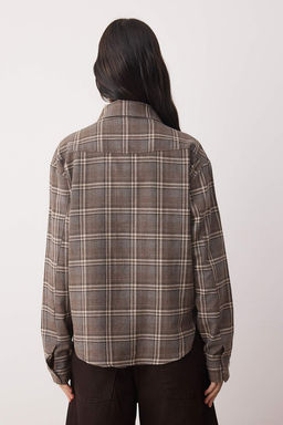 Kahverengi Ekoseli Cep Detayl? Oversize Flanel Gomlek TWOAW26GO00143 - Trendyolmilla фото 4