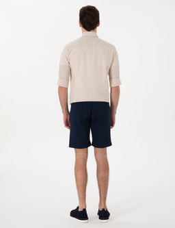 Lacivert Slim Fit Gofre Beli Lastikli Dokuma _ort