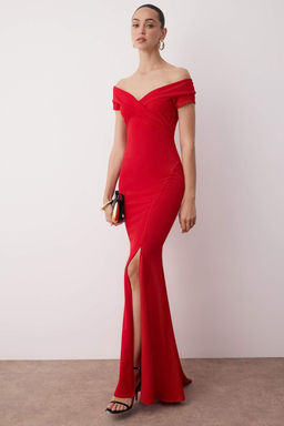 K?rm?z? Carmen Yaka Bal?k Kesim Maxi S?k Abiye Gece Mezuniyet Elbisesi TPRSS25AE00191