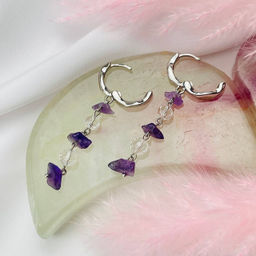Серьги длинные из Аметиста и Горного Хрусталя