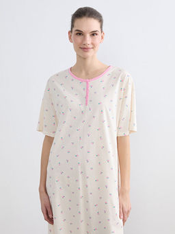 Bisiklet Yaka ?i?ekli Kad?n Gecelik