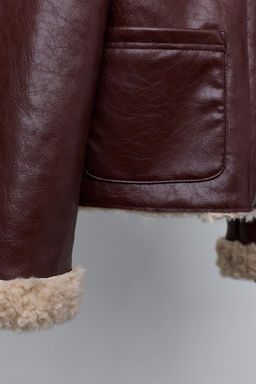 DOUBLE-FACED FAUX SHEARLING AND FAUX LEATHER JACKET - Zara фото 6