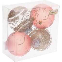 Набор шаров "Морозная вуаль" 8 см (в наборе 4 шт), Розовое золото, шампань