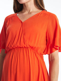 Kruvaze Yaka D?z K?sa Kollu Hamile Elbise