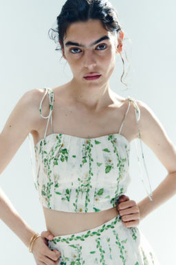 Crop top plisado en mezcla de lino - H&m фото 4