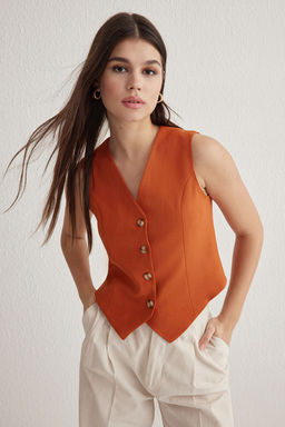 TRENDYOLMILLA Kiremit Premium Regular Kal?p Crop Dokuma Yelek TWOSS24YE00017  фото 2