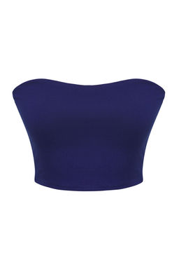 Trendyolmilla Ekru Fitted Straplez Yaka Crop Esnek Orme Bluz TWOSS24BZ00055  фото 5