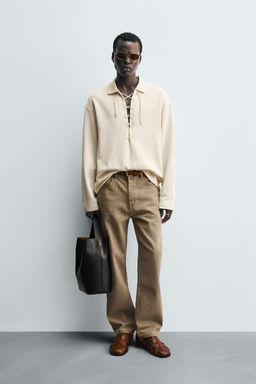 TEXTURED DRAWSTRING POLO SHIRT