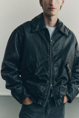 Chaqueta de aviador de corte holgado en piel - H&m фото 4