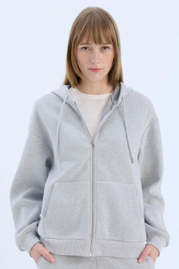 Okula Donus Relax Fit Kapusonlu Kal?n Basic Duz Cepli Fermuarl? Sweatshirt - Defacto фото 5
