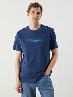 Bisiklet Yaka Bask?l? Penye Erkek Ti??rt