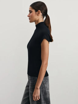 Футболка в рубчик из хлопка с рукавом реглан / Zarina  фото 5