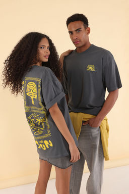 TRENDYOL MAN Antrasit Unisex Oversize/Genis Kesim Bask?l? %100 Pamuk T-Shirt TMNSS25TS00031 - Trendyolmilla фото 26