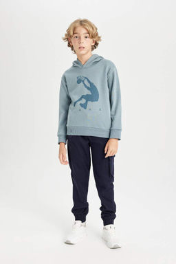 Синий толстый свитшот стандартного кроя с круглым вырезом для мальчиков Shaquille ONeal - Defacto фото 2