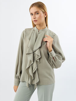 Блузкас отлетными рюшами OD-914-3 полынь - Tantino фото 9