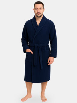 Мужской махровый халат с шалькой "Елочка" темно-синий МЗ-03 Елочка (88)