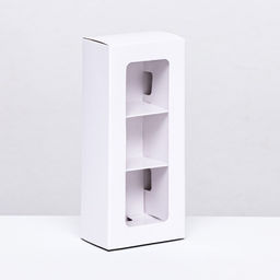 Цена за 5 шт. Упаковка с обечайкой для 3 конфет, с окном, белый 13x5x3,3 см