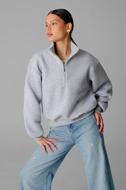 Арт. 1904 Свитшот женский с начесом полузамок 42-50 (5 шт) Цвет:серый меланж - Калинка фото 2