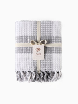 Плед вафельный «Этель. Клетка», 150×240 см, хлопок 100%, светло-серый