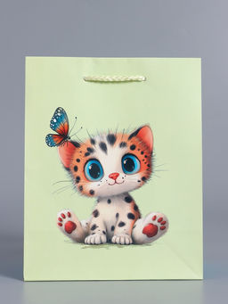 Пакет подарочный ламинированный «Маленький котенок», мятный - голубой, 18×22.3×10 см