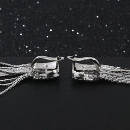 Серьги висячие Голливуд квадрат и нити, цвет серебро, 6,5см - Queen fair фото 2