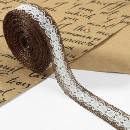 Цена за 2 шт. Лента из джута Кружево, 20 мм, 4,5 0,5 м, цвет коричневый - Арт узор фото 4