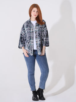 Женская рубашка в клетку больших размеров - Almond фото 3