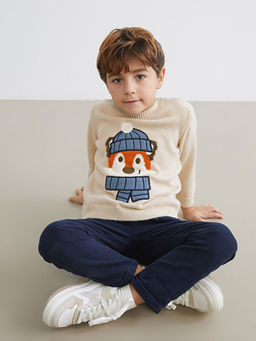 Bisiklet Yaka Desenli Erkek ?ocuk Triko Kazak