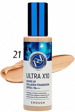 ENOUGH Ultra X10 Cover Up Collagen Foundation SPF50+ PA+++ #21 Тональный крем с коллагеном