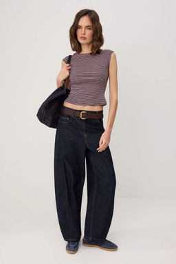 Cok Renkli Fitted/Vucuda Oturan Kolsuz Crop/K?sa Pamuk Ribana Orme Atlet TWOSS26AL00083 - Trendyolmilla фото 2