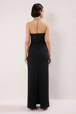 Trendyolmilla Siyah Dantel Detayl? Maxi Dokuma Mezuniyet Abiye Elbise TPRSS25AE00183 фото 4