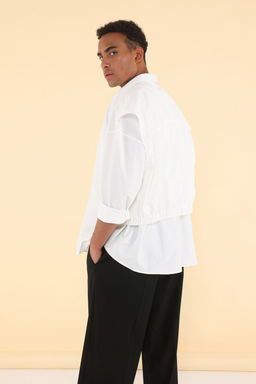 TRENDYOL MAN Beyaz Unisex Oversize Fit Lastik Detayl? Gomlek TMNSS25GO00045 - Trendyolmilla фото 3