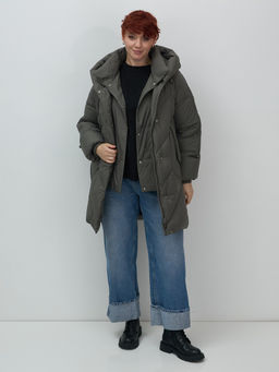 Пальто двубортная зимнее утепленное женское зеленого цвета 7732Z - Visdeer фото 10