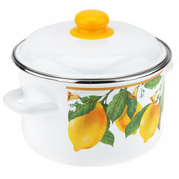 "Цитрон" Кастрюля эмалированная 4л, д22см, h13см, цилиндрическая форма, металлическая крышка, ободок из нержавеющей стали, белый (Россия)