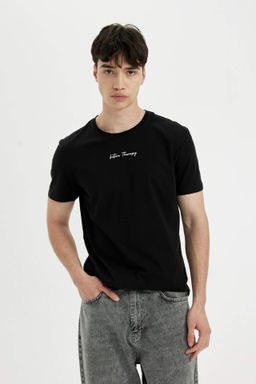 Slim Fit Bisiklet Yaka Bask?l? K?sa Kollu Tisort - Defacto фото 2