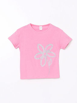 Bisiklet Yaka ?i?ekli Penye K?z ?ocuk Ti??rt